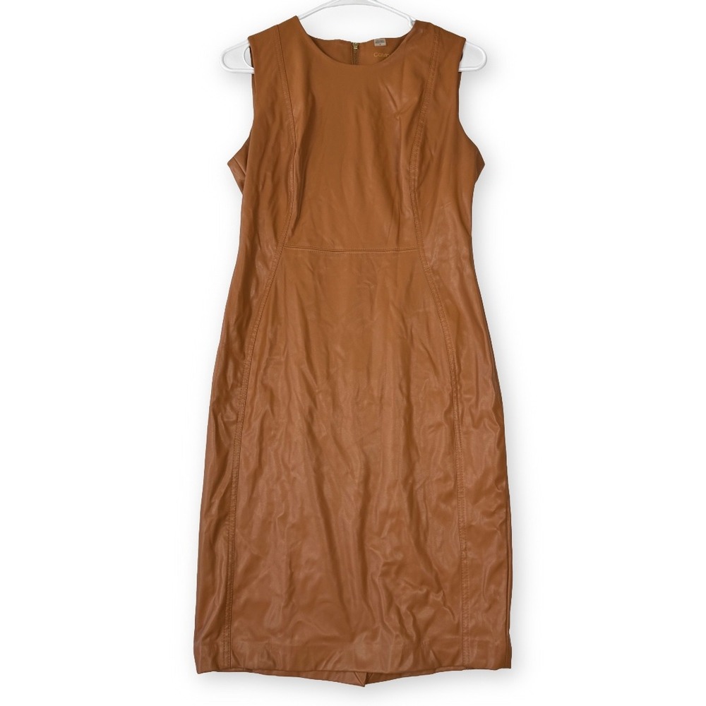 Calvin Klein Womens Faux Leather Sheath Dress Cognac Brown Size 8 CD2U9A00